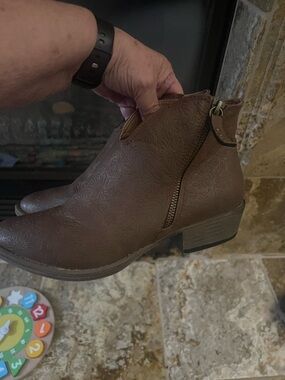 Very G Brown Floral Embossed Ankle Booties